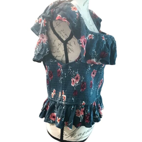 B 0G Collective XXL Green Floral Elastic Crop Top - Picture 4 of 12